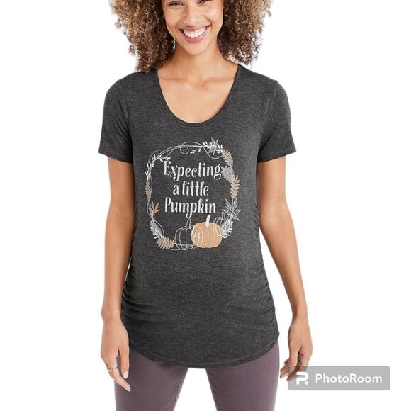 Large Maternity Expecting a Little Pumpkin Tee Fall Announcement Photo Halloween - Picture 1 of 10